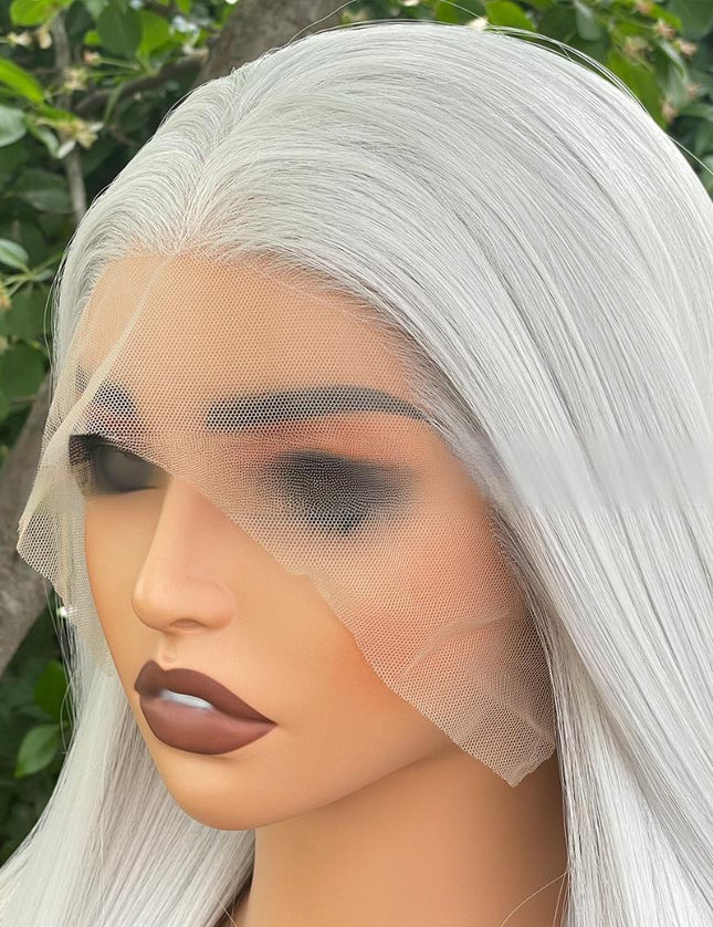 Synthetic lace frontal color wig straight---13*4---silver gray color--pay 1 get 2