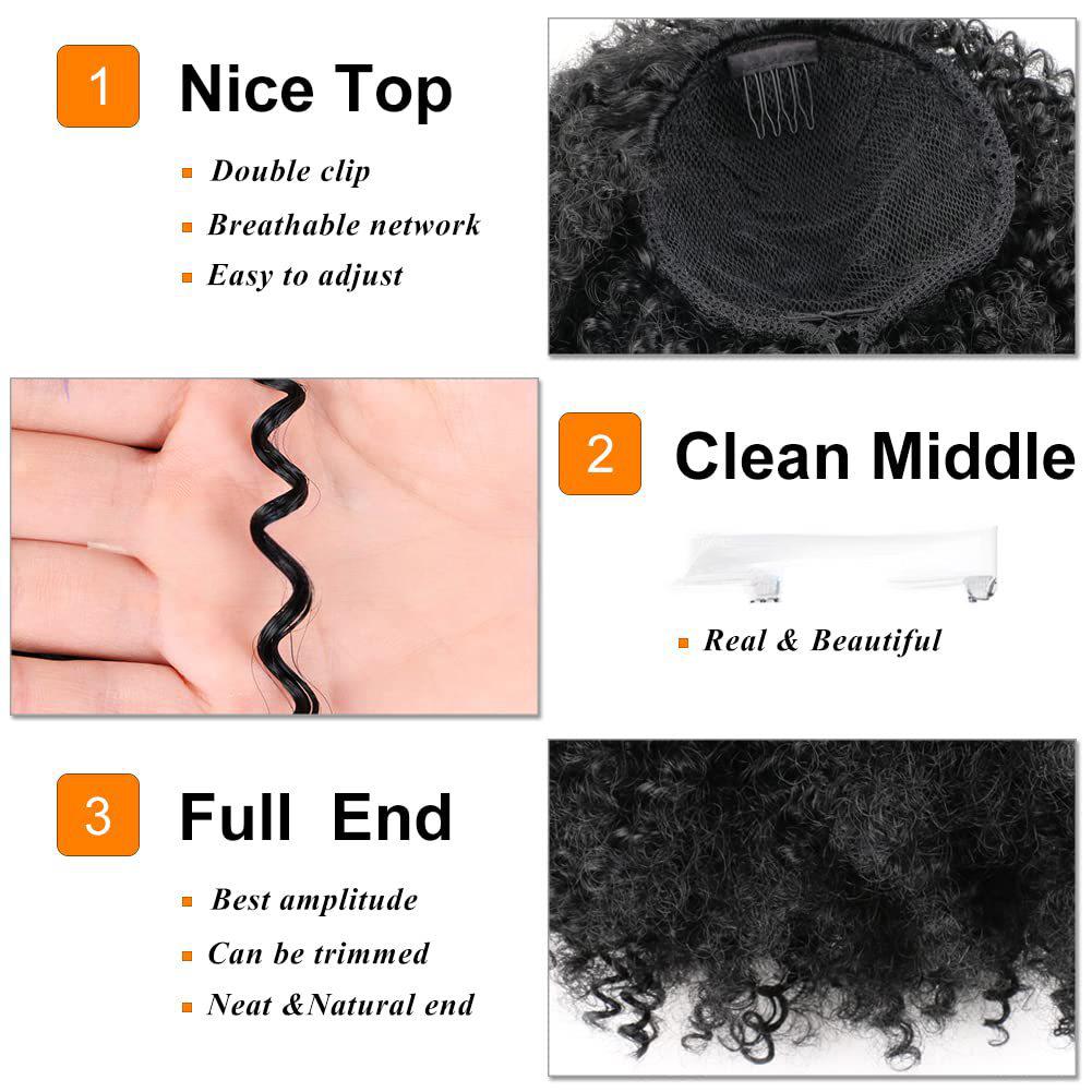 Afro curly ponytail drawstring synthetic 10 inch small curly hair-2