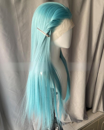 Synthetic lace frontal color wig straight---13*4---cyan-blue color---pay 1 get 2