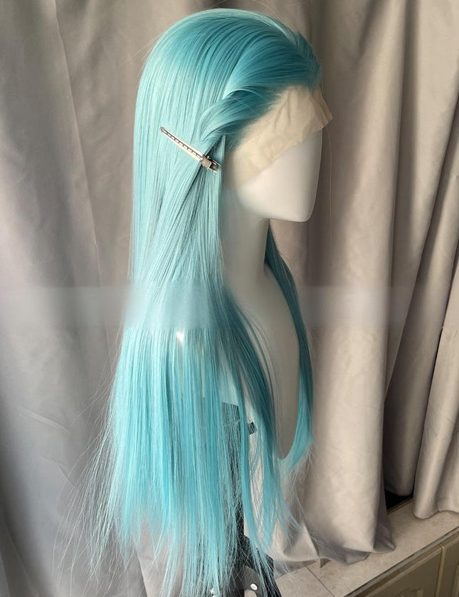 Synthetic lace frontal color wig straight---13*4---cyan-blue color---pay 1 get 2