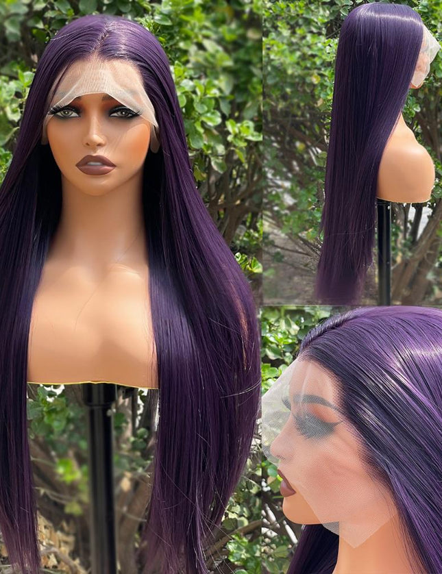 Synthetic lace frontal color wig---13*4---Purple color