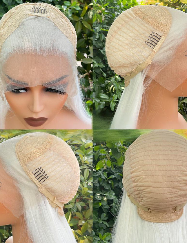 Fiber lace frontal color wig straight---13*4---White color---pay 1 get 2