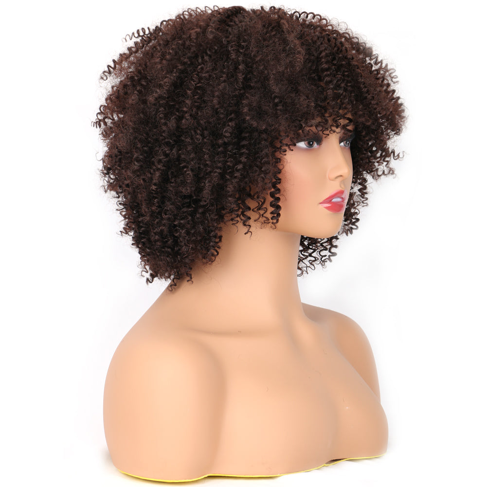Fiber Small Roll Afro Kinky Curly Wig Short Fluffy-- color 4