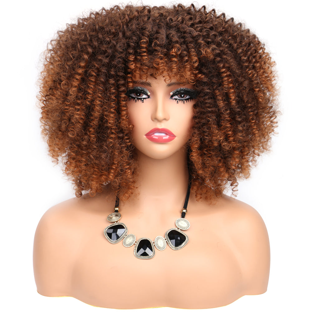 Fiber Small Roll Afro Kinky Curly Wig Short Fluffy-- color 4-30