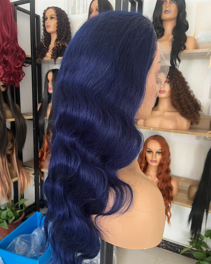 Human Hair Wig 12A Body Wave sea blue color