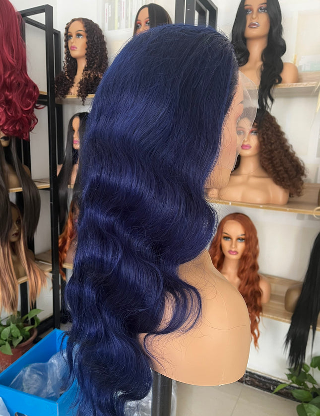 Human Hair Wig 12A Body Wave sea blue color
