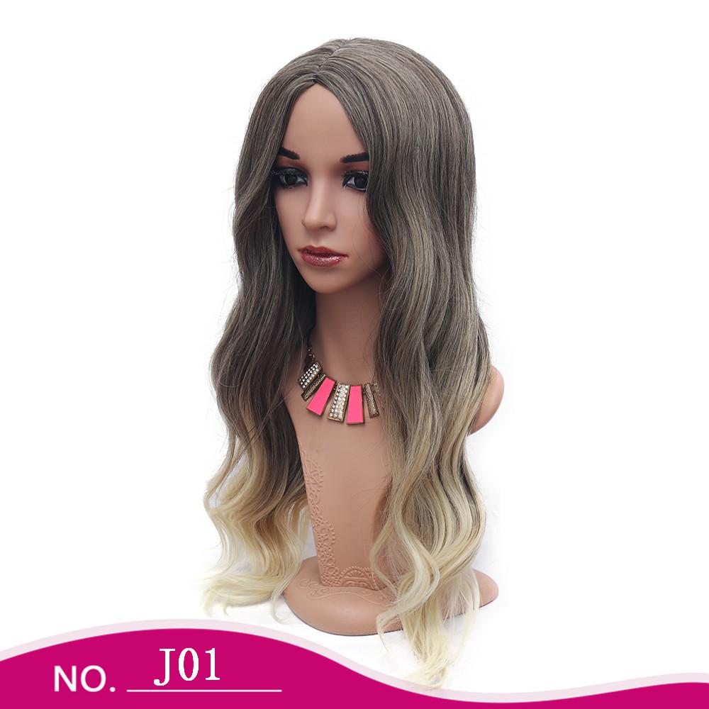 Long wavy hair fiber wig gray gradient water ripple