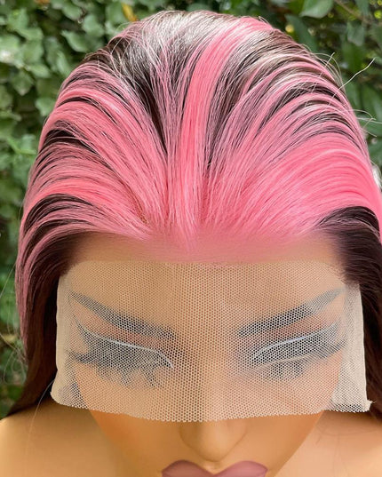 Synthetic lace frontal color wig straight---13*4---highlight pink and brown color--pay 1 get 2