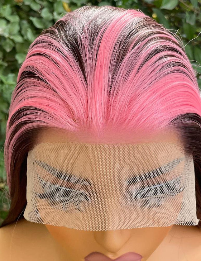 Synthetic lace frontal color wig straight---13*4---highlight pink and brown color--pay 1 get 2