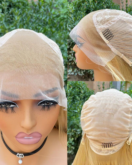 Synthetic lace frontal color wig straight---13*4---golden color---pay 1 get 2