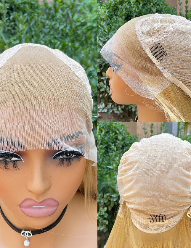 Synthetic lace frontal color wig straight---13*4---golden color---pay 1 get 2