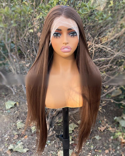 Synthetic lace frontal color wig straight---13*4---Mocha Brown color---pay 1 get 2