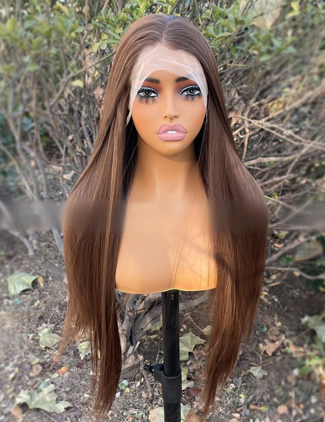 Synthetic lace frontal color wig straight---13*4---Mocha Brown color---pay 1 get 2