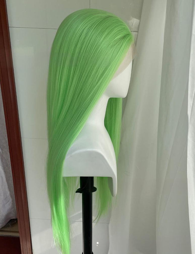 Synthetic lace frontal color wig straight---13*4---light green color--pay 1 get 2