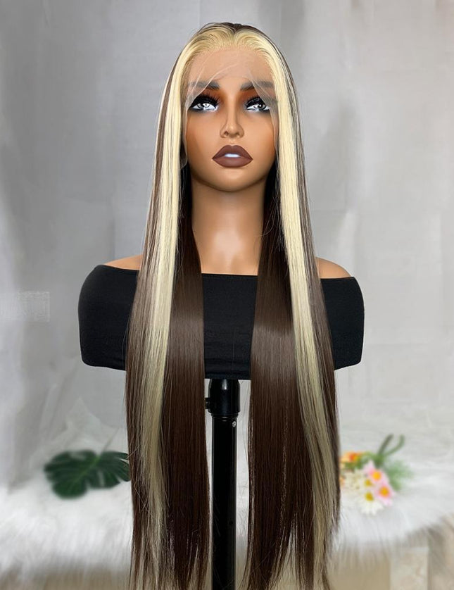 Synthetic lace frontal color wig straight---13*4---highlight blonde and brown color---- pay 1 get 2