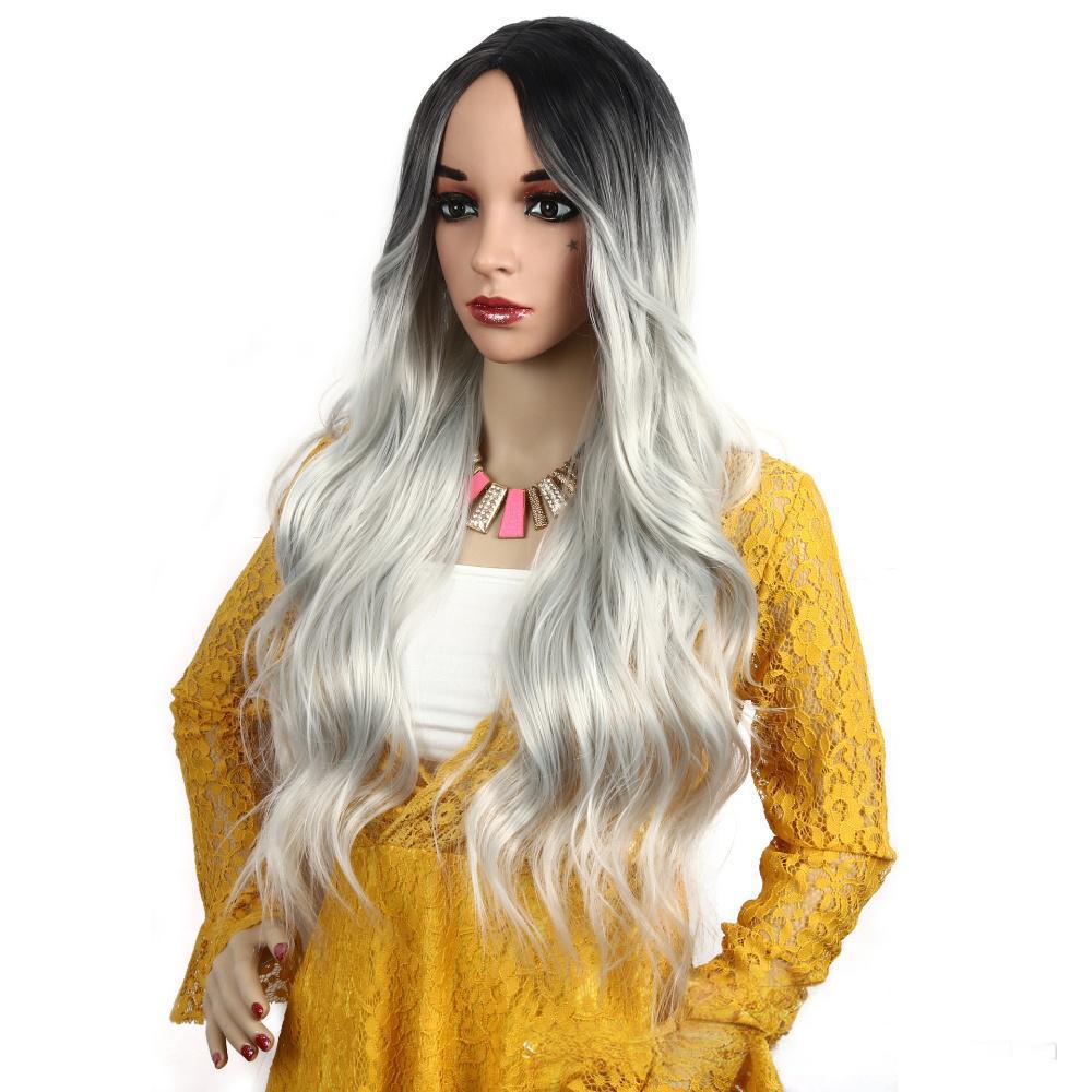 Fiber wig  big wave gray color-2