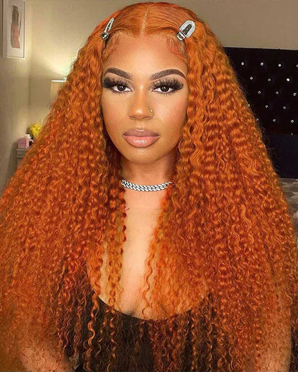 water wave ginger color 4x4，5x5 Lace closure 100% Virgin Human Hair Wig 15A