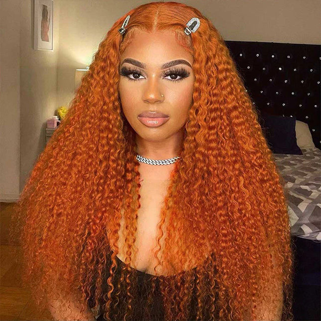 water wave ginger color 4x4，5x5 Lace closure 100% Virgin Human Hair Wig 15A