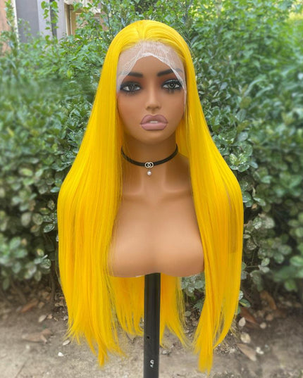 Synthetic lace frontal color wig straight---13*4--- yellow color---pay 1 get 2