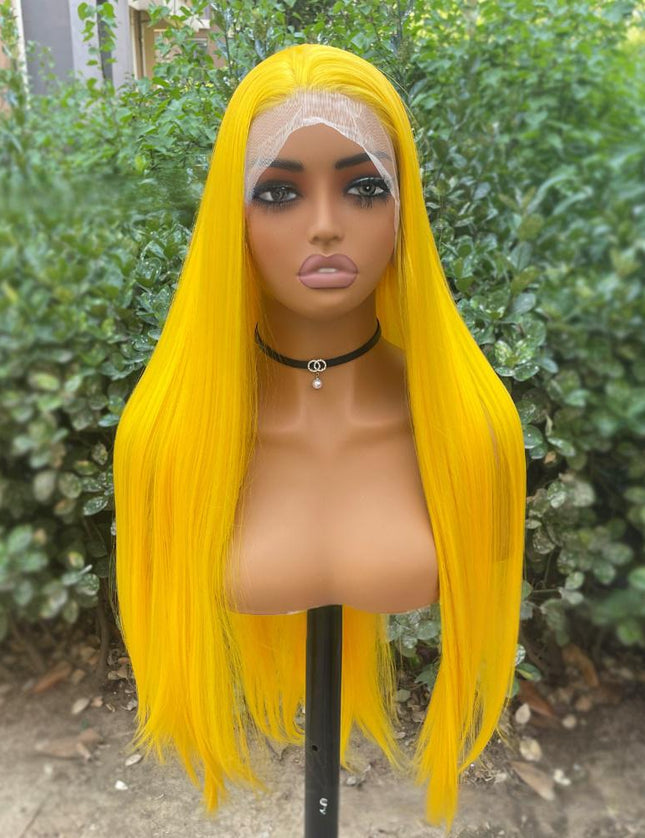 Synthetic lace frontal color wig straight---13*4--- yellow color---pay 1 get 2