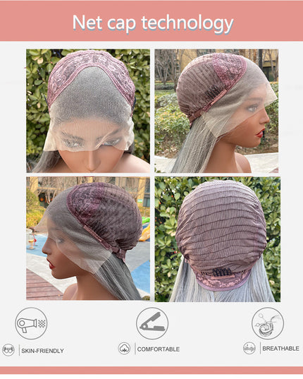 Synthetic lace frontal color wig straight---13*4---dark gray color---pay 1 get 2