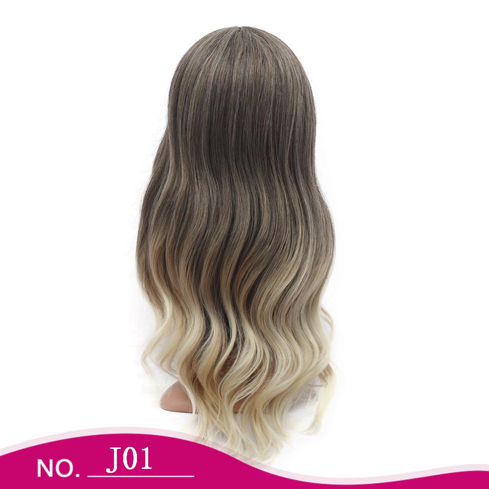 Long wavy hair fiber wig gray gradient water ripple