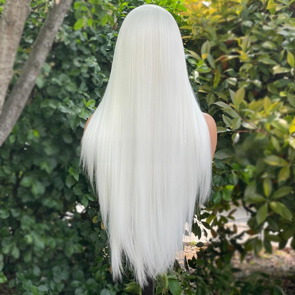 Peluca frontal de encaje de fibra de color liso --- 13*4 --- Color blanco