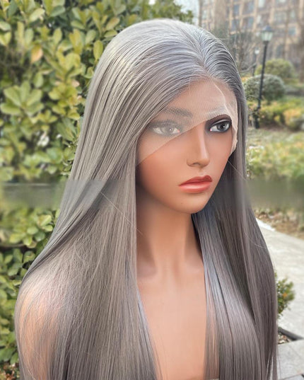 Synthetic lace frontal color wig straight---13*4---dark gray color---pay 1 get 2