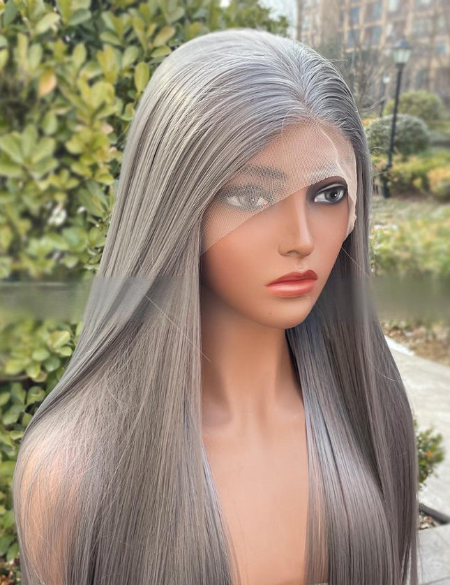 Synthetic lace frontal color wig straight---13*4---dark gray color---pay 1 get 2