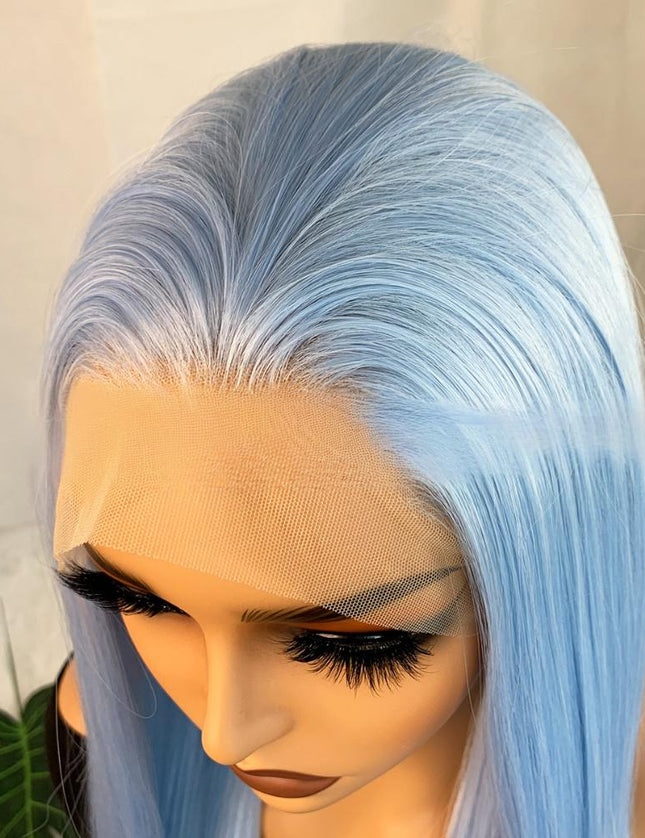 Synthetic lace frontal color wig straight---13*4---blue sky color--pay 1 get 2