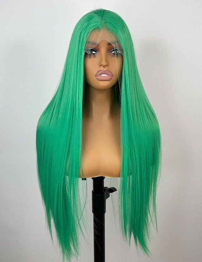 Synthetic lace frontal color wig straight---13*4---Copper green color--pay 1 get 2