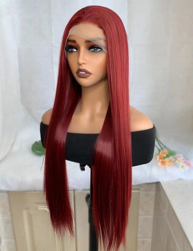Synthetic lace frontal color wig straight---13*4--- burgundy color--pay 1 get 2