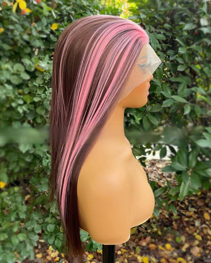 Synthetic lace frontal color wig straight---13*4---highlight pink and brown color--pay 1 get 2