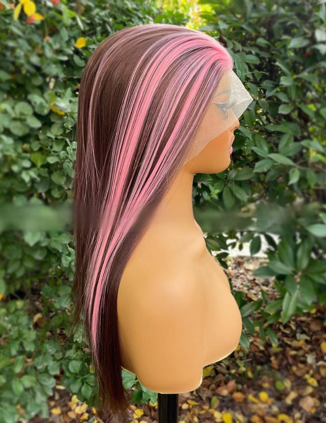 Synthetic lace frontal color wig straight---13*4---highlight pink and brown color--pay 1 get 2