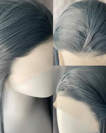 Synthetic lace frontal color wig straight---13*4---slate blue color---pay 1 get 2