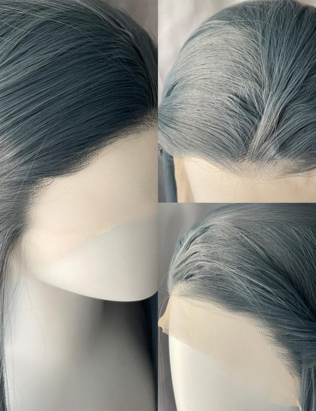 Synthetic lace frontal color wig straight---13*4---slate blue color---pay 1 get 2