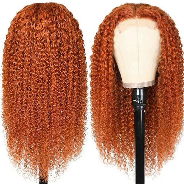 water wave ginger color 4x4，5x5 Lace closure 100% Virgin Human Hair Wig 15A