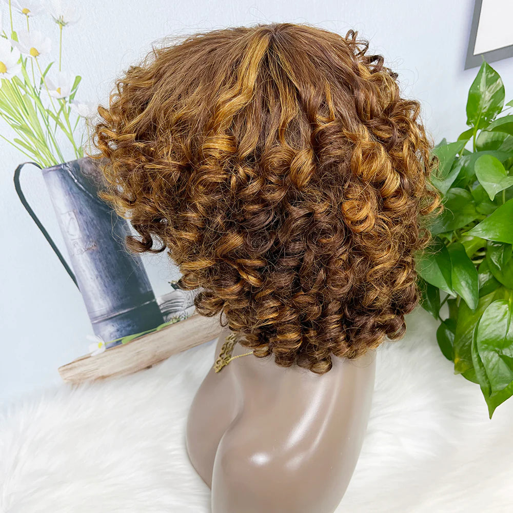 Funmi curl-- highlight  #4/27 color--full machine made wig with bang