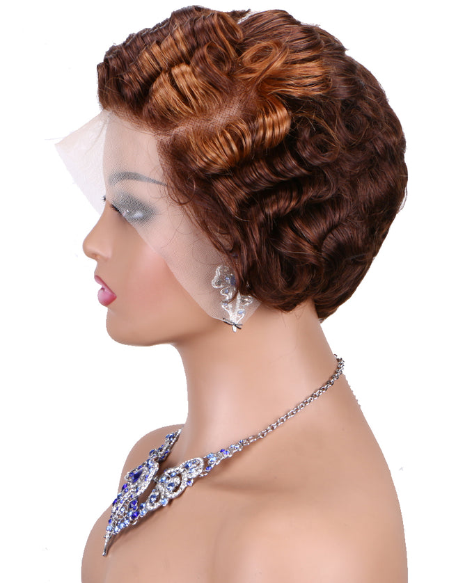 Pixie Cut wig 13x4 lace Frontal ombre #4/30 ---JK06