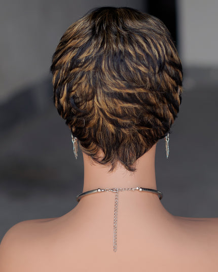 Machine made pixie cut wig---9047-#1B/27---pay 1 get 2