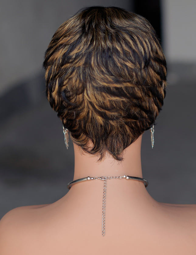 Machine made pixie cut wig---9047-#1B/27---pay 1 get 2