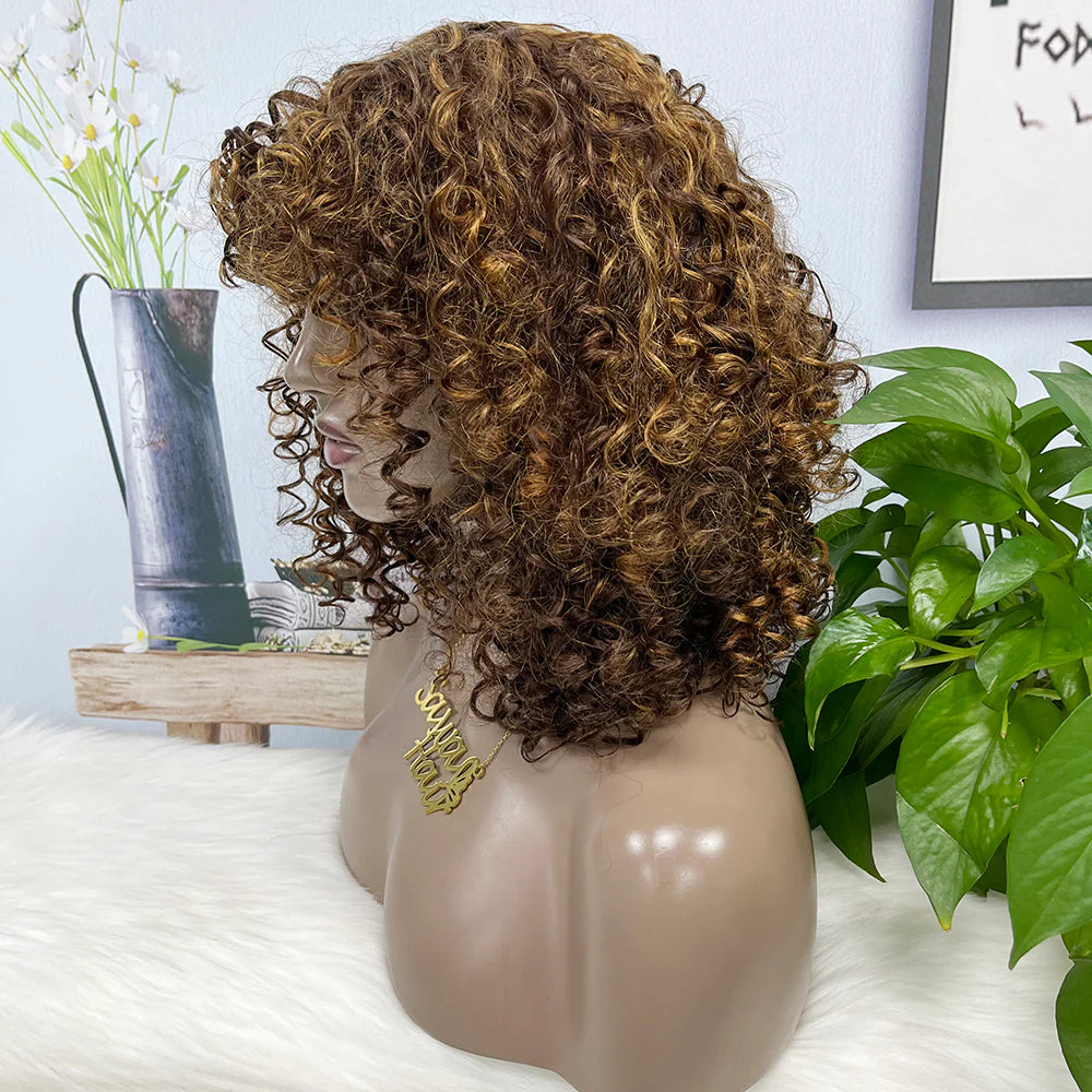 Big curl--  highlight  #4/27 color--full machine made wig with bang