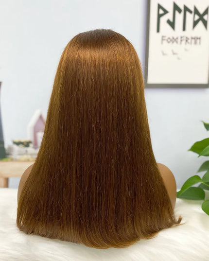 straight brown color, 13x4 Lace Frontal wig 100% Virgin Human Hair Wig 15A