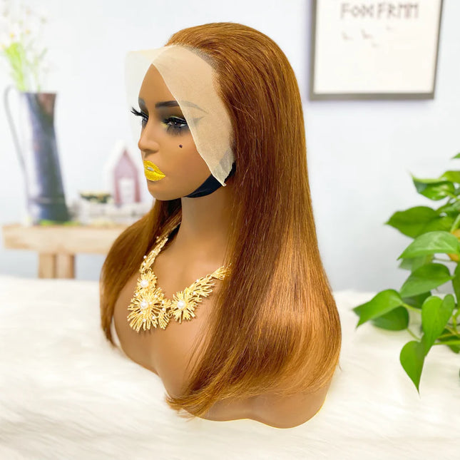 straight brown color, 13x4 Lace Frontal wig 100% Virgin Human Hair Wig 15A