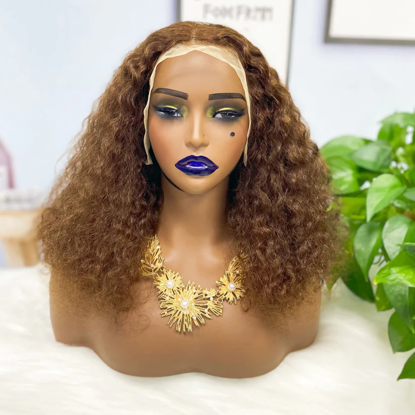 Pissy curl color #4， 13x4 Lace Frontal wig 100% Virgin Human Hair Transparent  LACE Wig 180% density