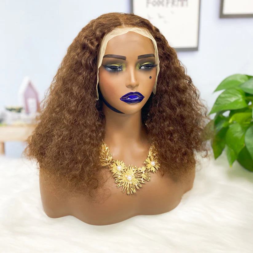 Pissy curl color #4， 13x4 Lace Frontal wig 100% Virgin Human Hair Transparent  LACE Wig 180% density