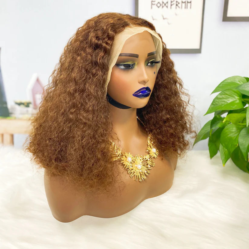 Pissy curl color #4， 13x4 Lace Frontal wig 100% Virgin Human Hair Transparent  LACE Wig 180% density