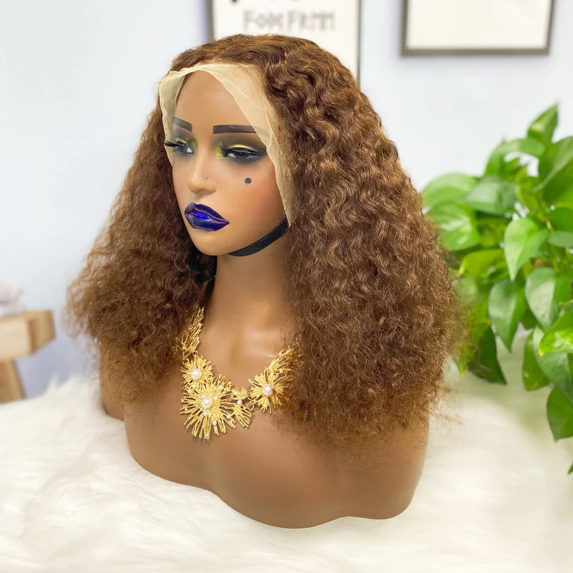 Pissy curl color #4， 13x4 Lace Frontal wig 100% Virgin Human Hair Transparent  LACE Wig 180% density