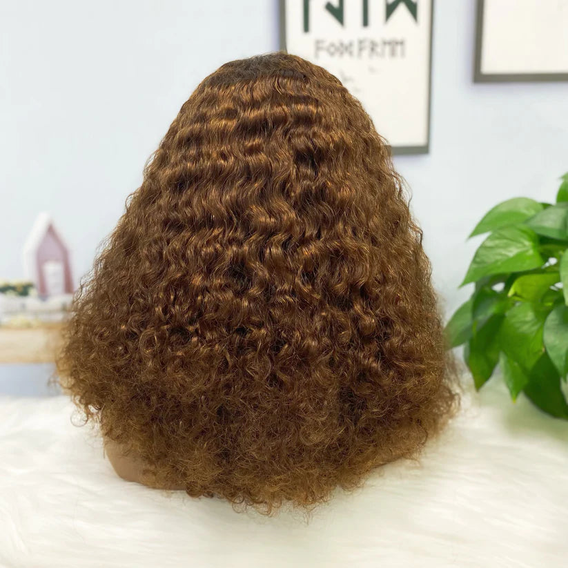 Pissy curl color #4， 13x4 Lace Frontal wig 100% Virgin Human Hair Transparent  LACE Wig 180% density