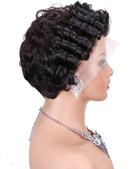Short  Pixie Cut Wig 13x4 lace Frontal #1B---JK06